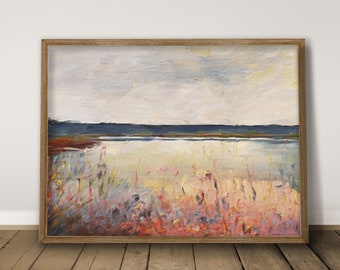 Neutral Lake Landscape Print, Minimalist Nature Wall Art, Abstract Coastal Poster, Scandinavian Wall Decor (Digital Download)