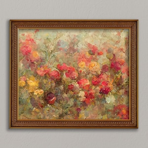 Impresión de jardín de rosas estilo cottagecore, imágenes de flores, impresiones digitales, póster de rosas, pintura floral tenues, pintura botánica abstracta, pintura botánica