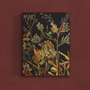 Estampado floral oscuro, estampado floral, estampados botánicos oscuros, pintura de flores silvestres, póster floral abstracto, impresiones digitales, arte mural melancólico