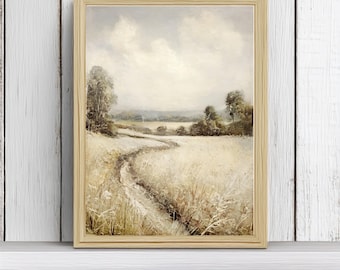Summer Field Landscape Painting: Rustic Farmhouse Wall Art (Digital Print)