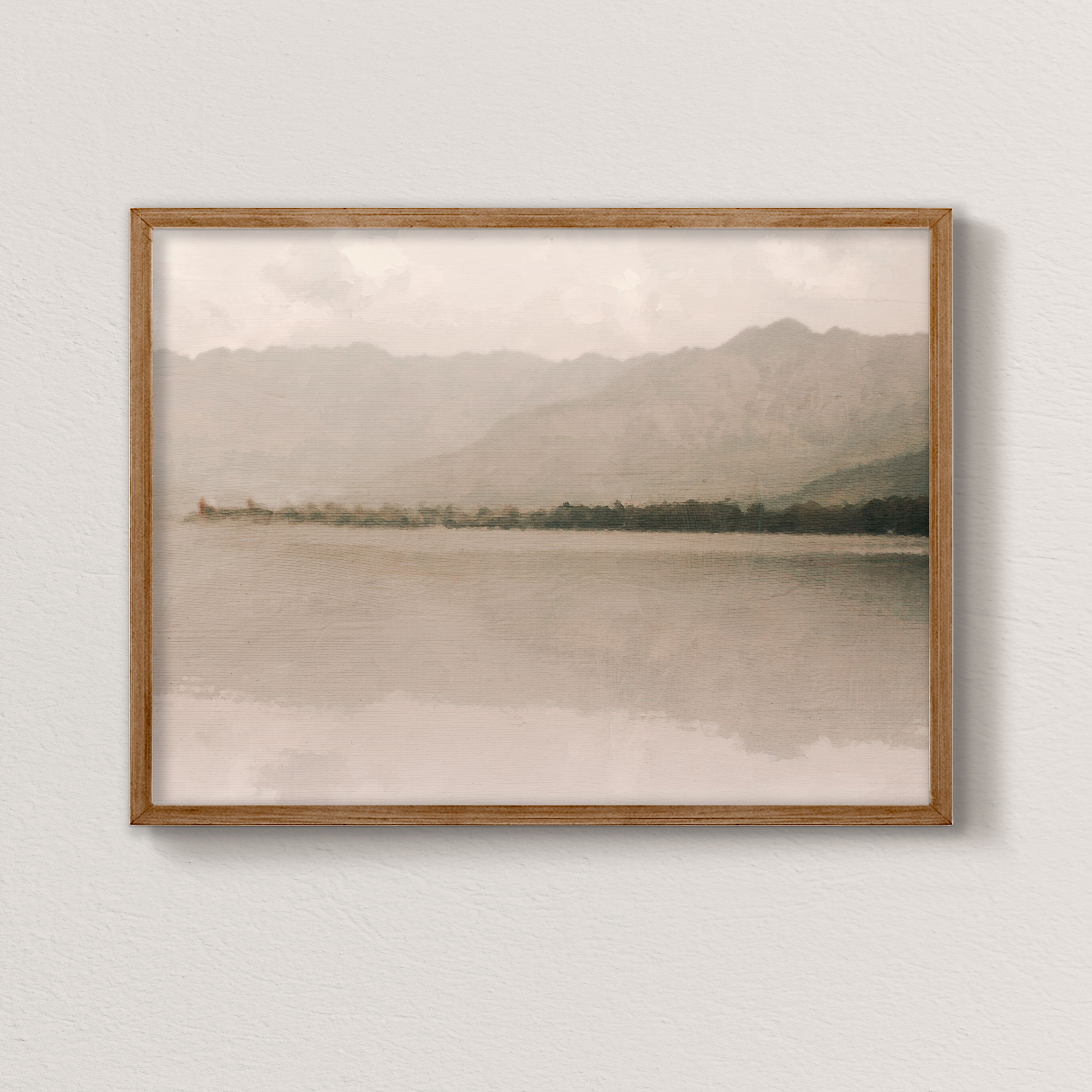 アンティーク湖の絵画、山のプリント、落ち着いた風景のプリント