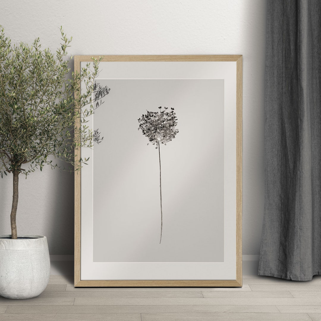 Minimalist Black and White Floral Print: Scandinavian Wall Art (digital ...