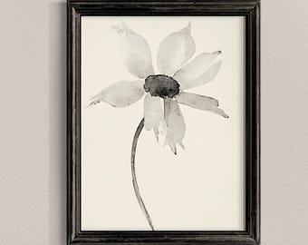 Lámina minimalista de flores blancas: Arte mural botánico abstracto en tonos beige (Descarga digital)