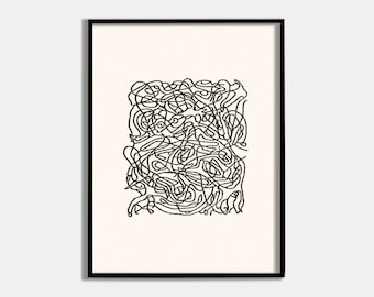 Dibujo lineal minimalista: Impresión abstracta en blanco y negro (descarga digital)