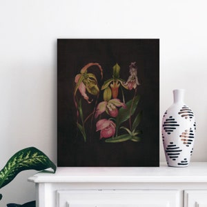Orchid Botanical Print: Dark Floral Wall Art (Digital Download)