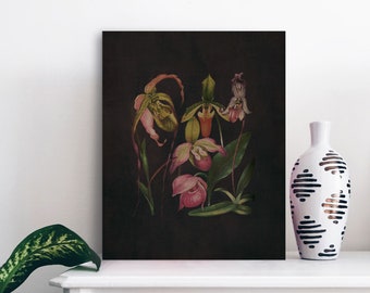 Orchid Botanical Print: Dark Floral Wall Art (Digital Download)