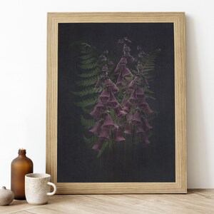 Black Background Botanical Print, Dark Botanical Prints, Black Flower ...