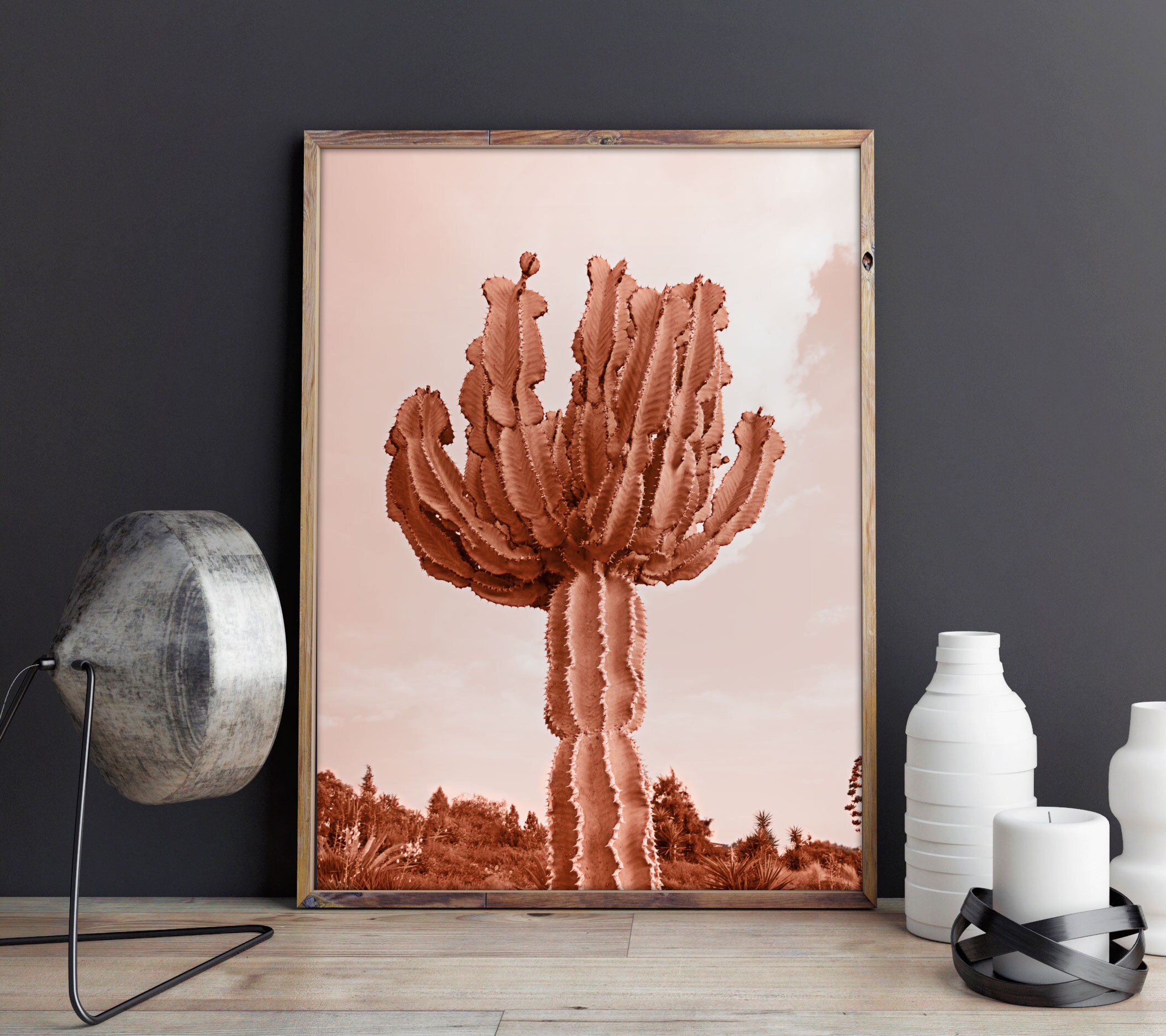 Pink cactus print cacti wall art pink botanical print Etsy