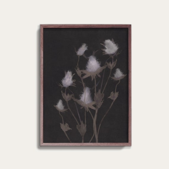 Black Flower Wall Art Plant Wall Art Dark Botanical Print Etsy