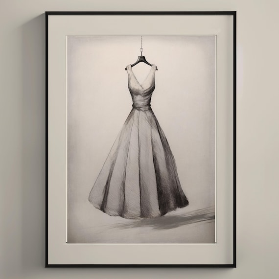 Minimalist Dress Sketch Print: Modern Fashion Artwork (Digital Download)