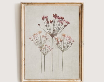 Wildflower Beige Botanical Print, Minimalist Floral Wall Art (Digital Download)