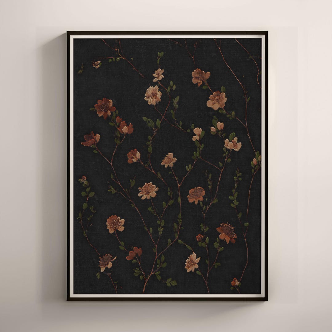 Dark Academia Floral Print, Moody Vintage Wildflower Wall Art, Antique ...