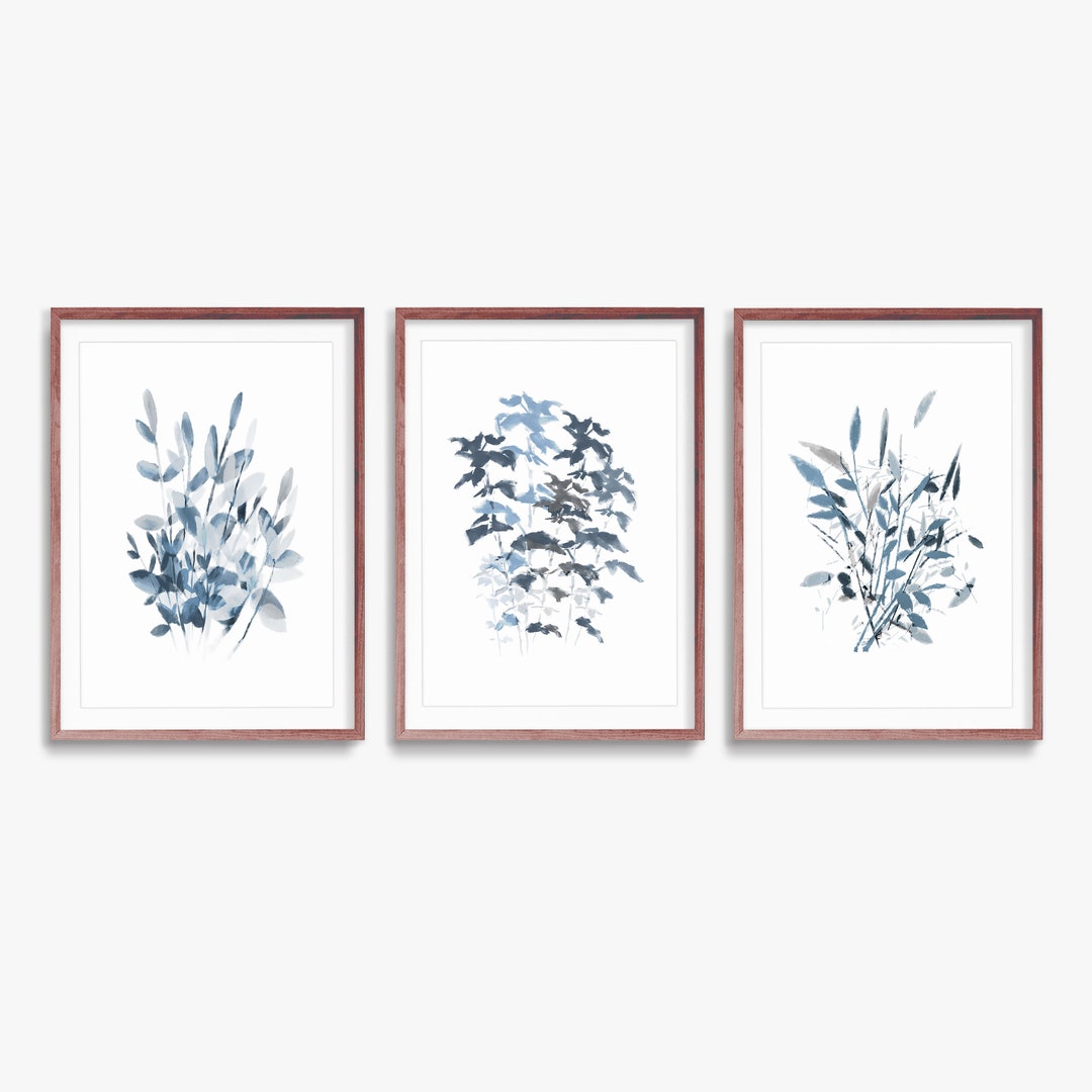 Blue Botanical Print 3 Piece Wall Art Herb Prints Plant - Etsy