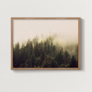 Foggy pine forest, landscape poster, forest wall art, landscape painting, forest printable, foggy forest print, living room prints, mountain