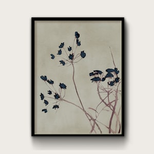 Wildblumen Poster, stimmungsvolle Wandkunst, Digitaldrucke, dunkle botanische Kunst, Indigo Kunstwerk, Wildblumen Wandkunst, botanische marineblaue Wandkunst