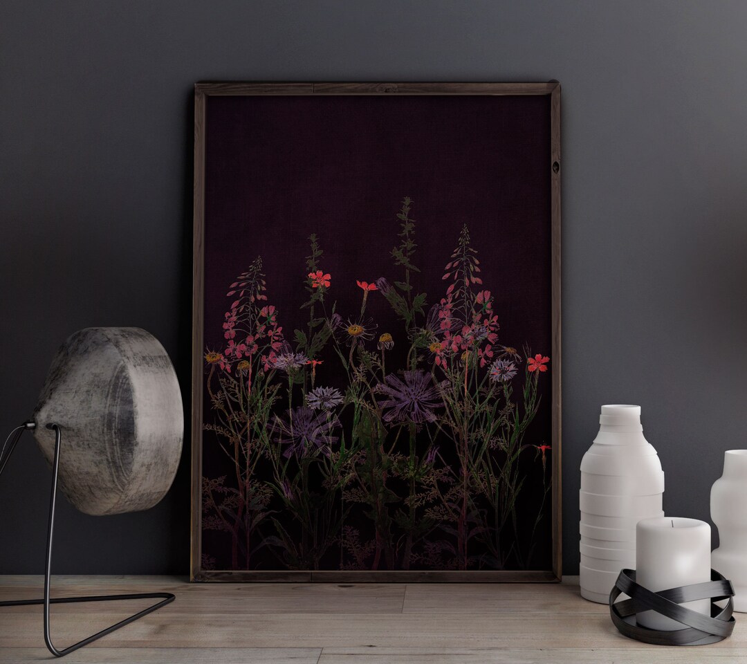 Botanical Prints, Floral Poster, Dark Floral Wall Art, Botanical Floral