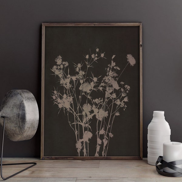 Thistle wall art, dark botanical print, black botanical art, herbal prints, wildflower art print, botanical poster, downloadable art prints