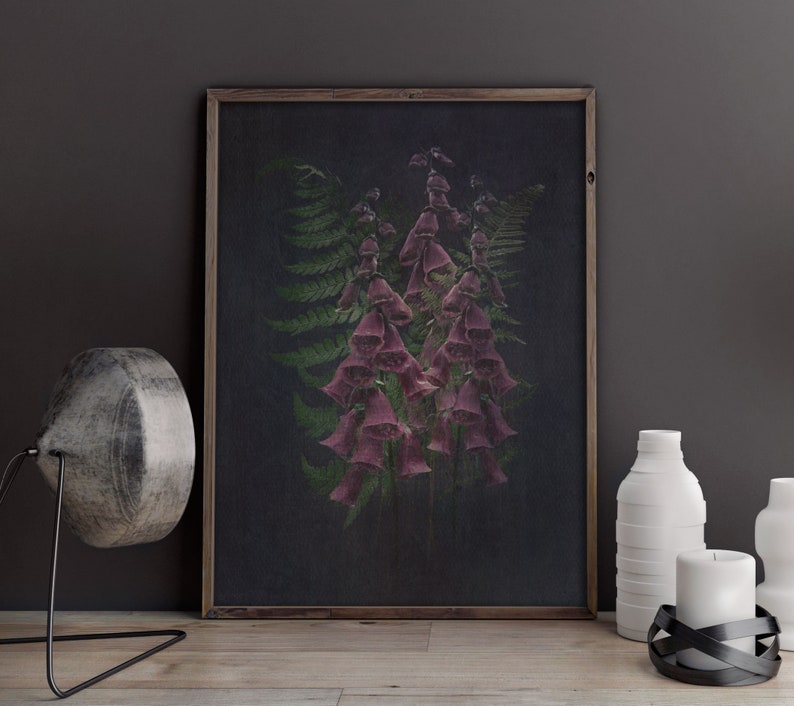 Black Background Botanical Print Dark Botanical Prints Black Etsy