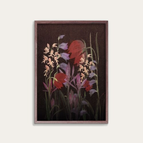 Dark Floral Wall Art Dark Botanical Print Wildflower Etsy