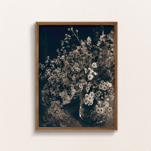 Black and White Wildflower Photo Print: Minimalist Floral Wall Art (Digital Download)