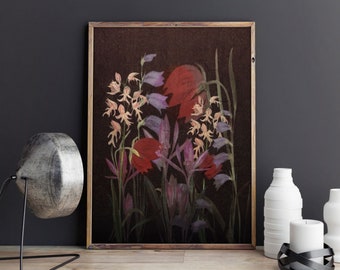 Impression botanique de fleurs sauvages sombres, art mural floral de mauvaise humeur, illustrations de fleurs vintage, décoration académique sombre, téléchargement numérique