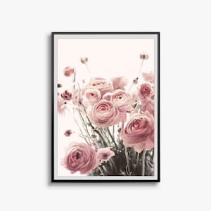 Roses print, botanical print, pink flower art, roses poster, floral print, pink botanical print, blush pink wall art, digital prints image 2
