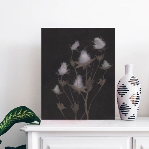 Cotton Wall Art Dark Botanical Print Black Background Print Etsy