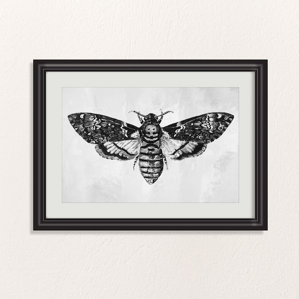 Dark wall art, downloadable art prints, death head moth art, printable wall art, gothic poster, vintage butterfly print, moth wall art