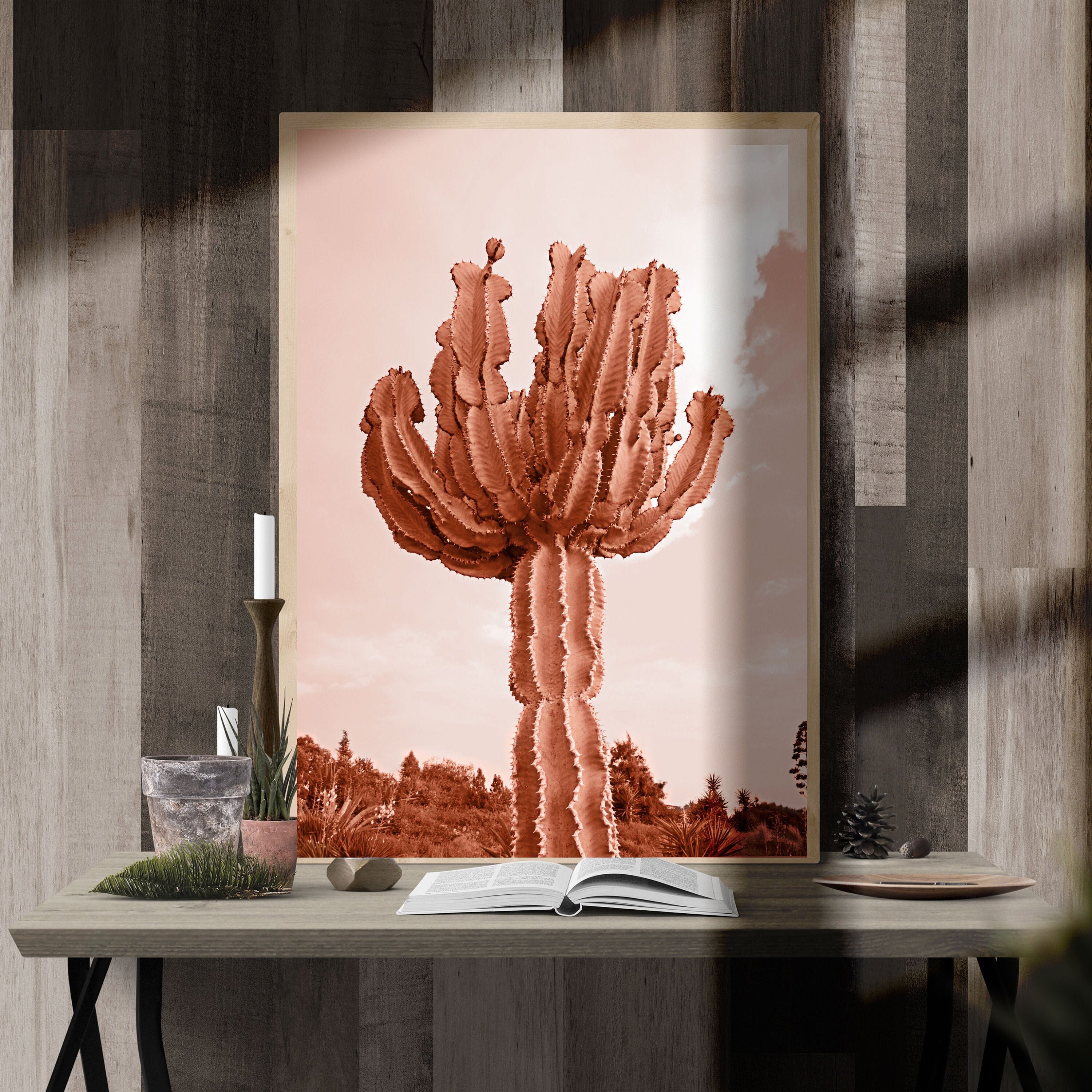 Pink cactus print cacti wall art pink botanical print Etsy