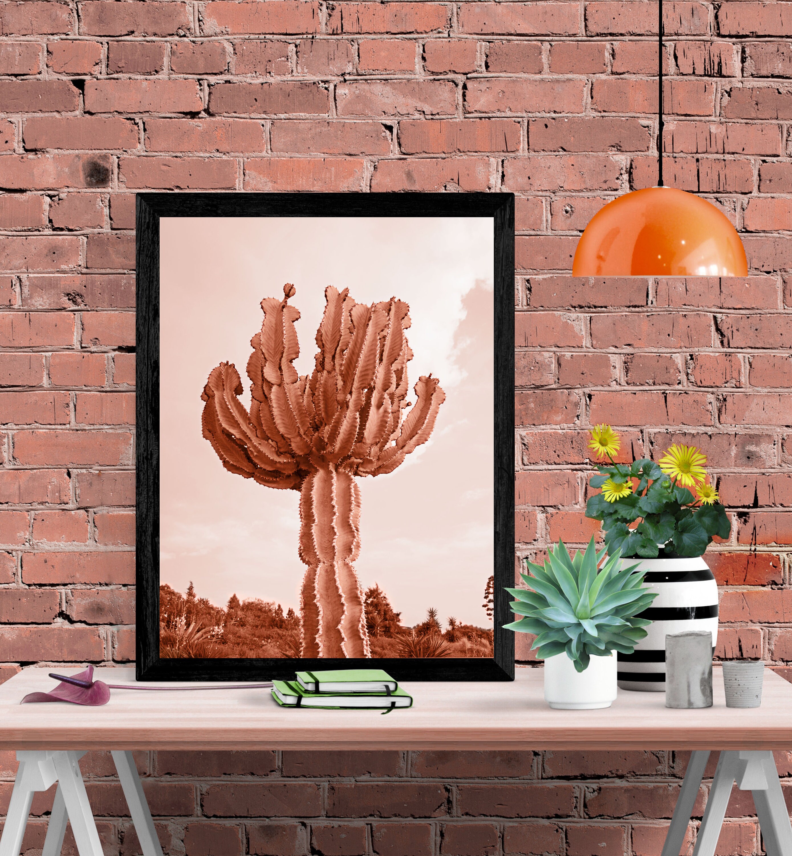 Pink cactus print cacti wall art pink botanical print Etsy