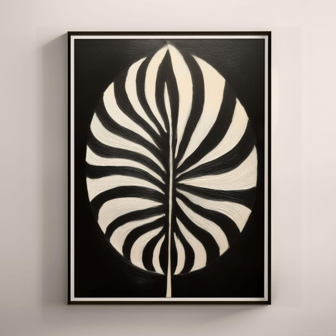 Black and White Botanical Leaf Print, Minimalist Tropical Wall Art ...