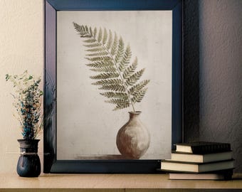 Vintage Fern Botanical Print: Green Leaf in Vase (Digital Printable)