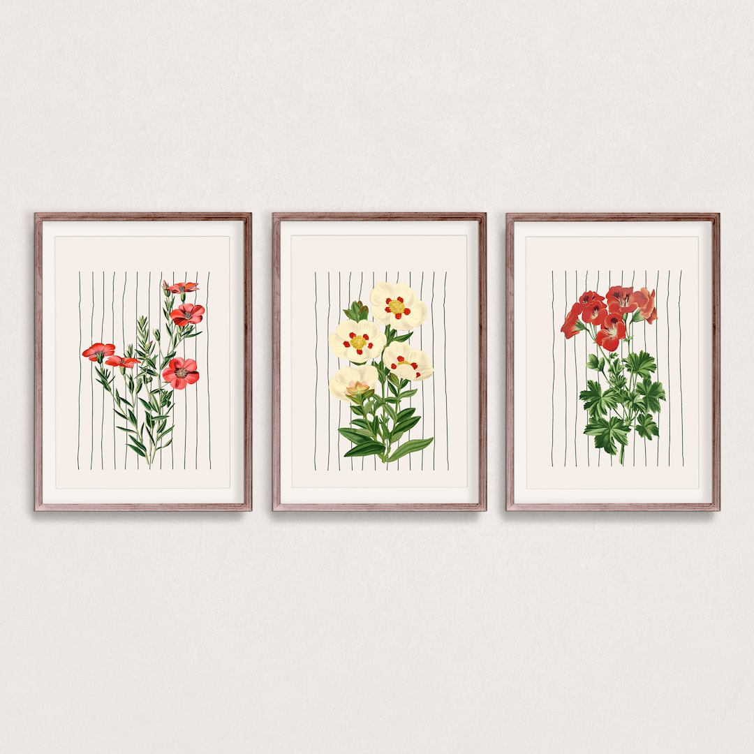 Botanical Wall Art, Set of 3 Wall Art, Flower Prints Set, Botanical ...