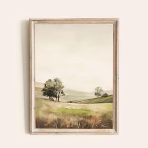 Neutral Meadow Landscape Painting: Beige Field Art (Digital Print)
