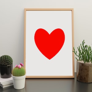 Red Heart Wall Art: Abstract Geometric Print (Digital Download)