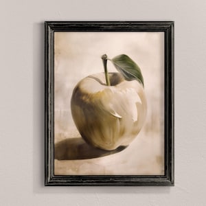 Dipinto di mele, stampa di natura morta di mele, arte murale minimalista per la cucina, stampa di natura morta di frutta, poster di frutta beige, stampa di pittura a olio classica