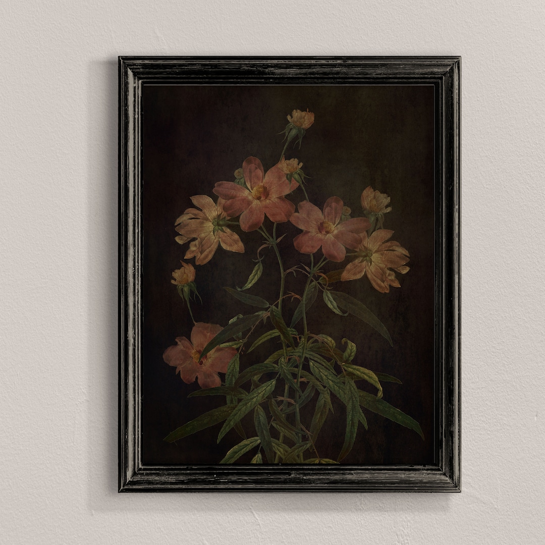 Dark Floral Still Life Print: Moody Wildflower Botanical Art (digital ...