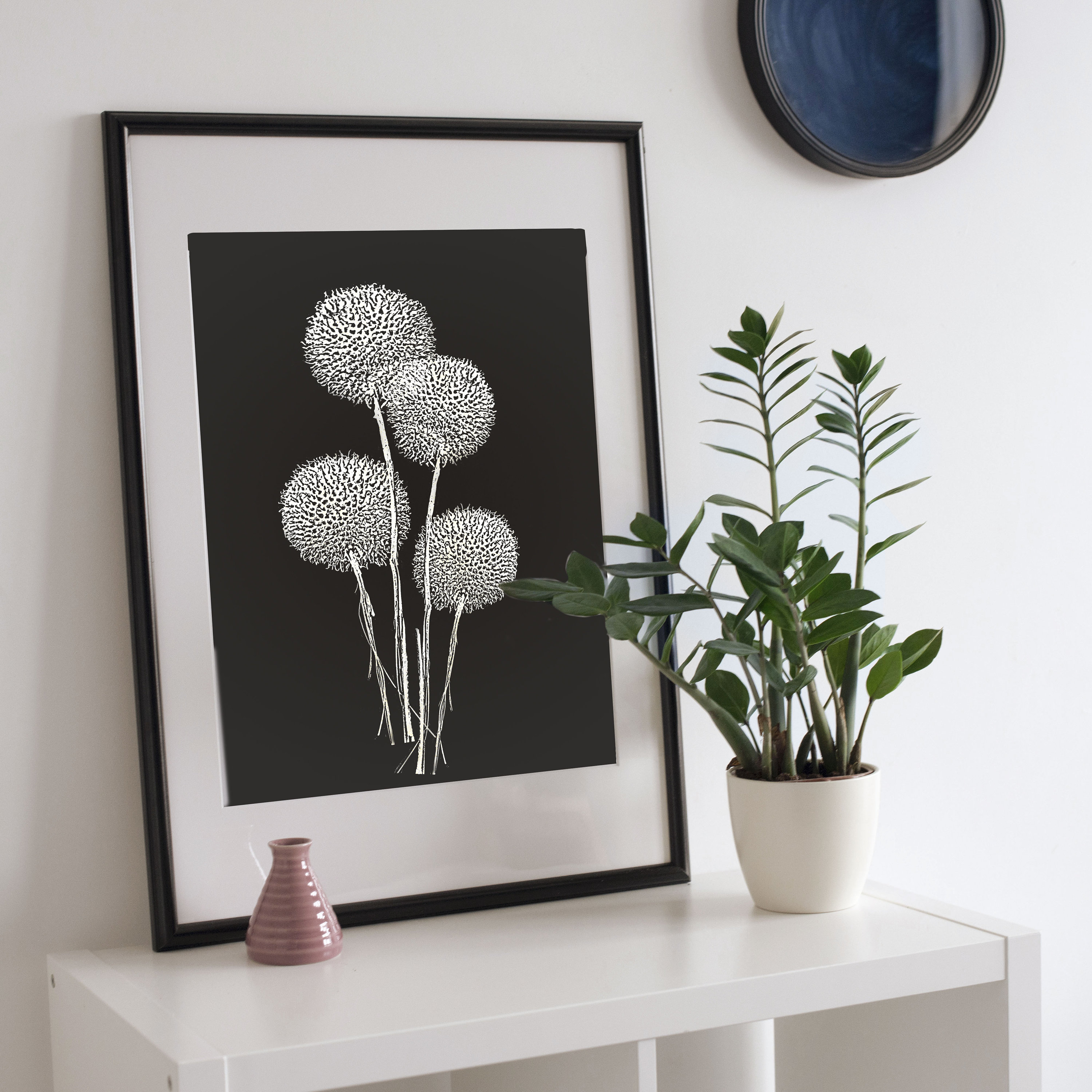 Dark Floral Wall Art Black Botanical Print Wildflower Wall | Etsy