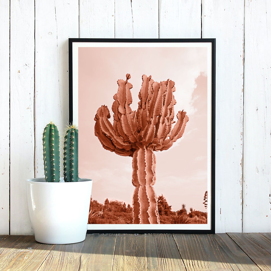 Pink cactus print cacti wall art pink botanical print Etsy