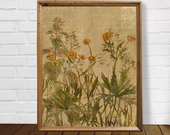 Vintage Wildflower Botanical Print: Kitchen Wall Decor (Digital Download)