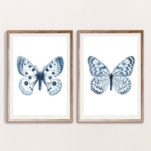 Butterfly Print Set: Navy Blue Home Decor (Digital Download)