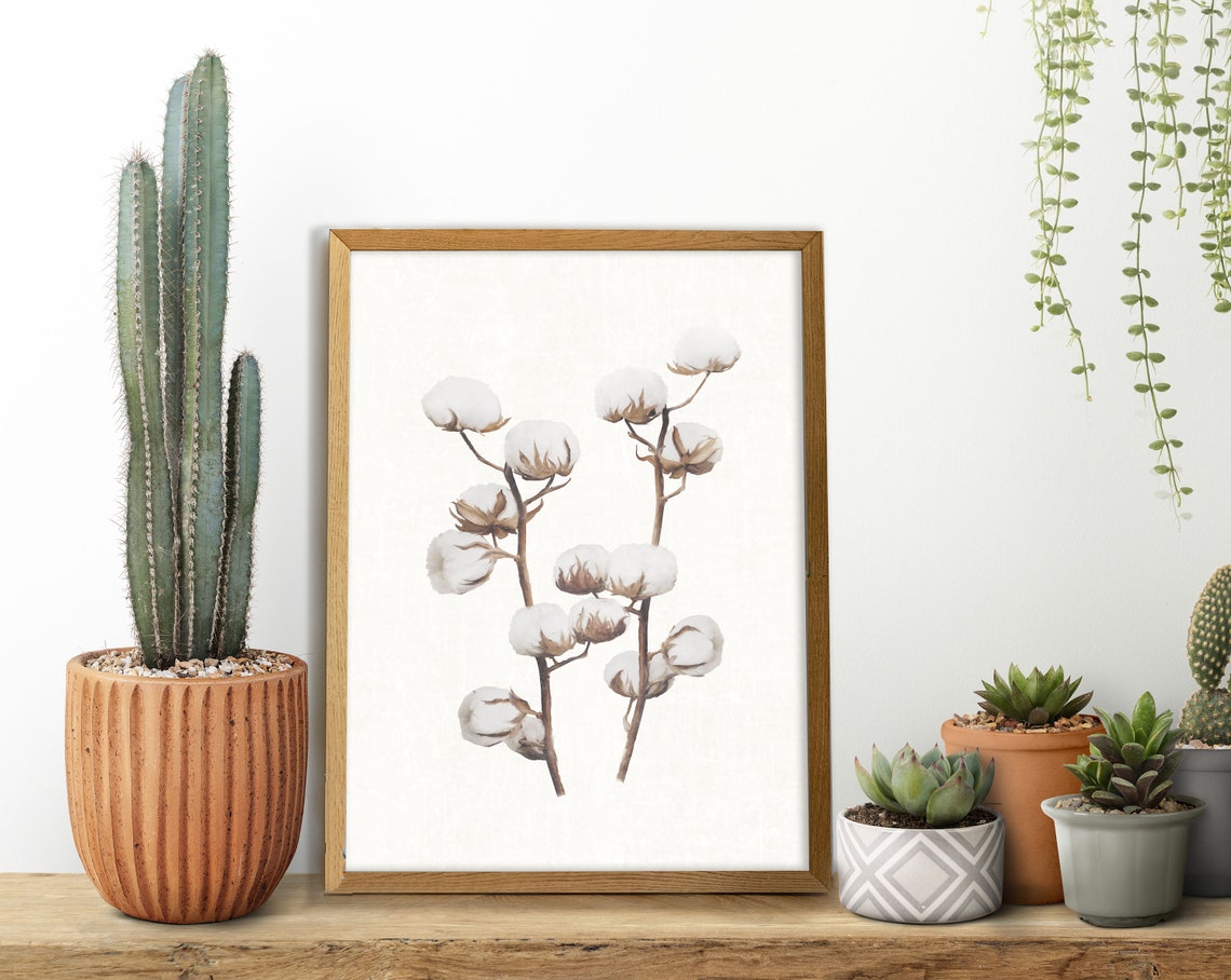 Cotton Wall Art White Botanical Print Cotton Artwork - Etsy