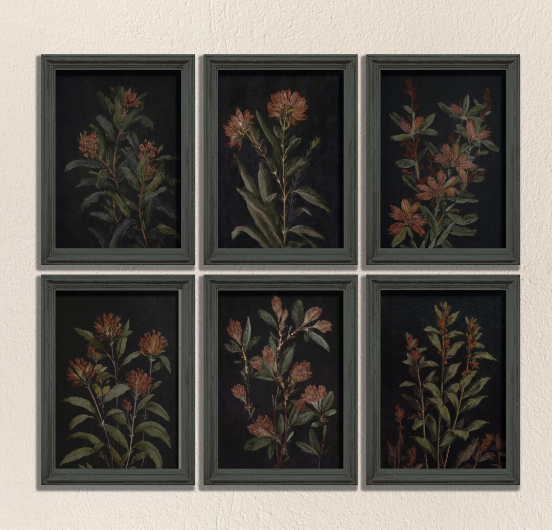 Dark Academia Floral Print Set: Moody Botanical Wall Art (digital ...