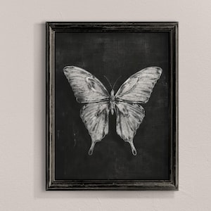Black And White Butterfly Wall Art, Digital Prints, Moody Wall Art, White Butterfly Painting, Dark Academia Painting, Home Decor Prints