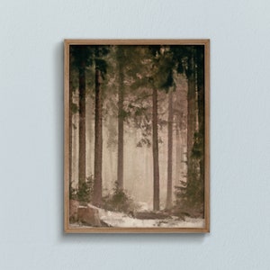 Pine forest art, forest wall art, landscape painting, moody wall art, rustic forest print, Antique Print, pine tree art, digital prints