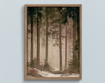 Vintage Pine Forest Print: Rustic Landscape Painting (Digital Download)