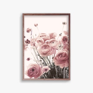 Roses print, botanical print, pink flower art, roses poster, floral print, pink botanical print, blush pink wall art, digital prints image 1