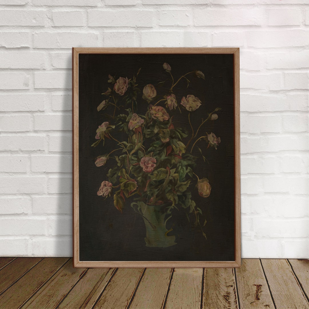 Dark Floral Print, Moody Wall Art, Peony Oil Painting, Vintage Flower ...
