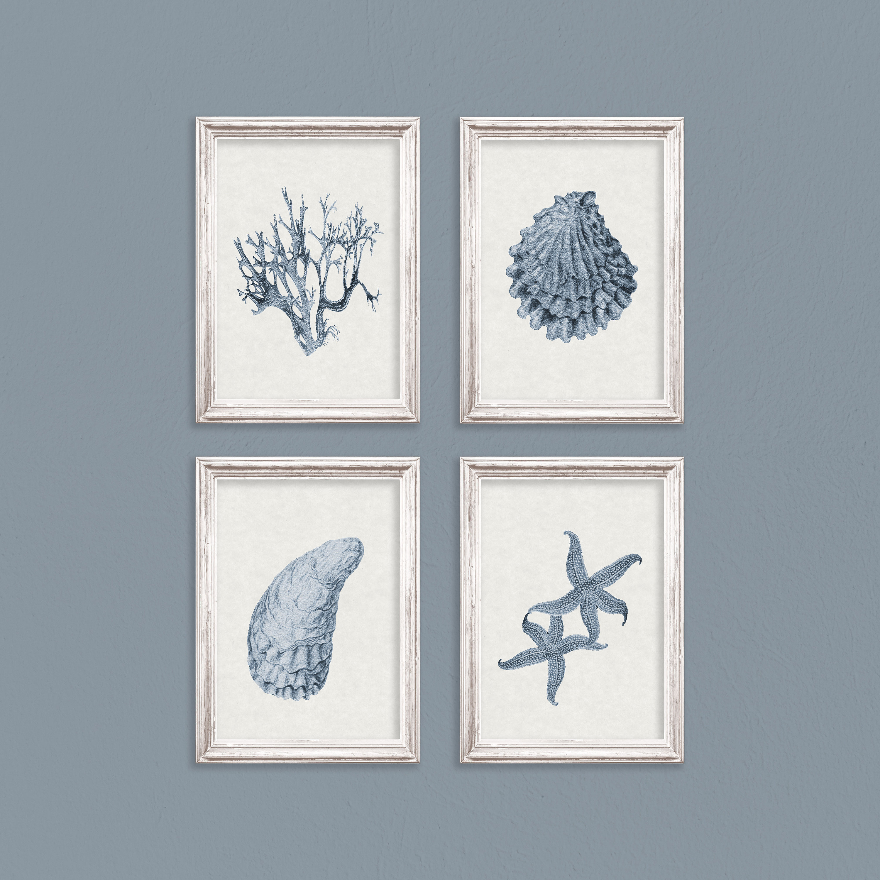Nautical Print Set: Blue Coral, Shell, Starfish Wall Art (Digital Download)