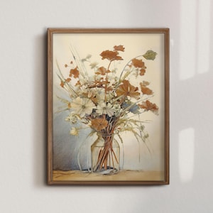Beige Floral Still Life Print: Vintage Botanical Art (Digital Download)